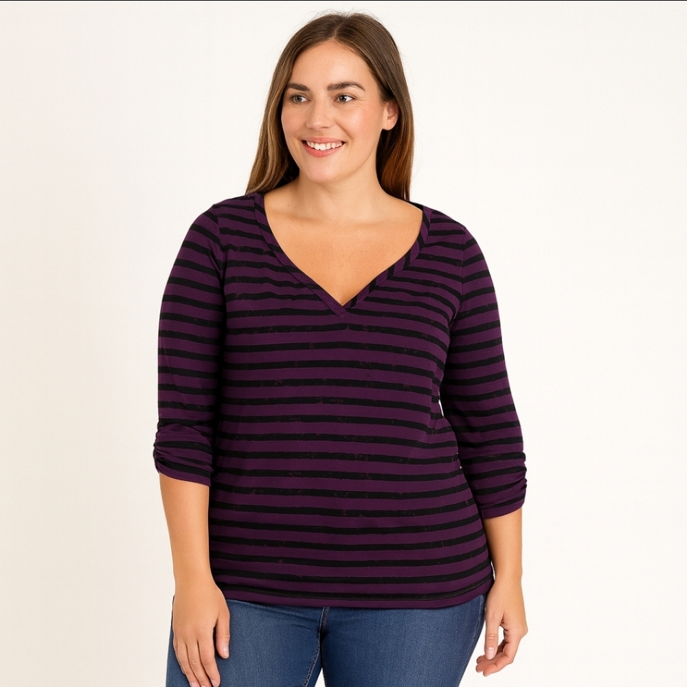 Calvin Klein Purple Black Striped Long Sleeve Tee Sz Lg